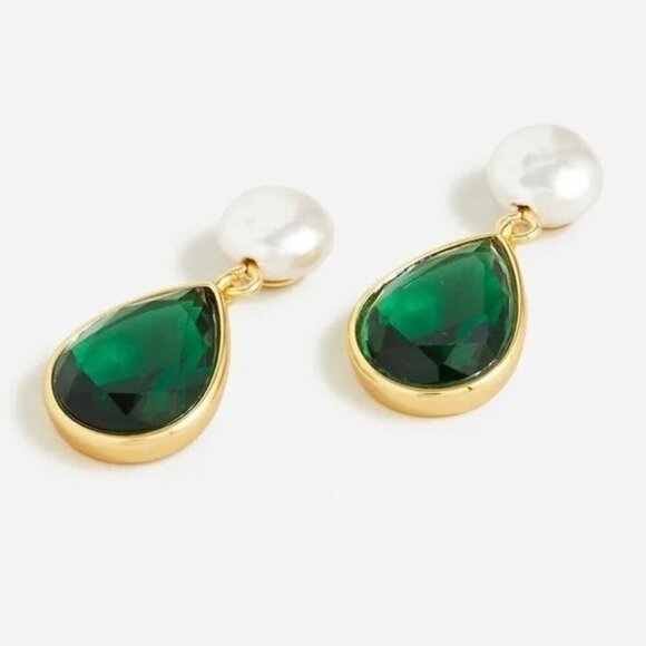 💜 J. Crew Freshwater Pearl and Crystal Teardrop Earrings NWT - Picture 1 of 4